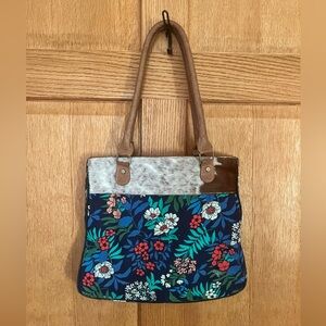 Myra Bag Floral Blue and Brown Tote